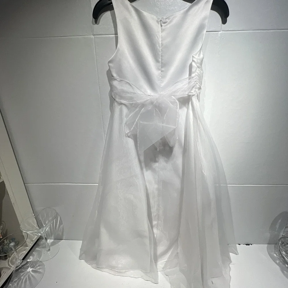 Bonnie Jean Girls White Organza Flower Girl Communion Dress Size 7 R42454-C‎